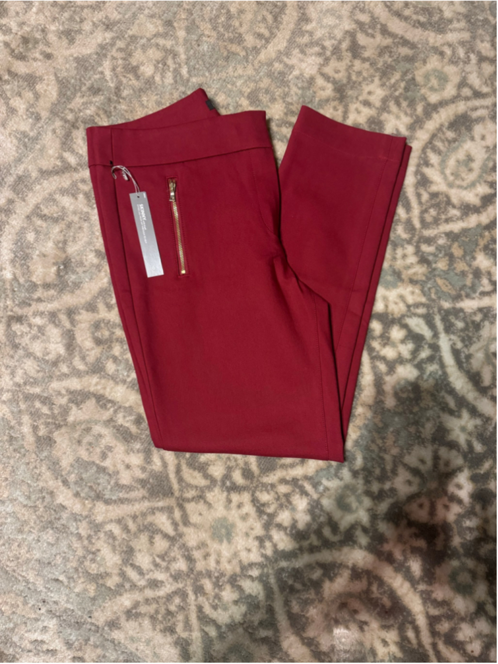 Women's LOFT Red pants with Gold Zipper Detail 6